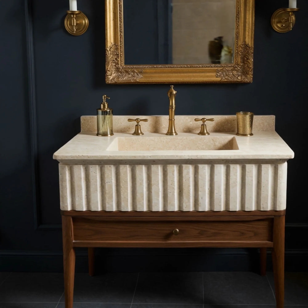 Beveled Edge Fluted Travertine Sink
