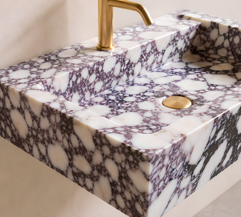 Calacatta Viola Marble Sink, Floating Bathroom Sink, Wall Mounted Stone Basin, Luxury Marble Sink, Handmade Stone Sink