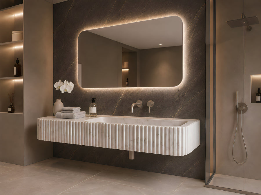 4-Fluted Marble Sink, Handcrafted Natural Stone Bathroom Sink, Modern Marble Vanity Basin, Custom Size Available