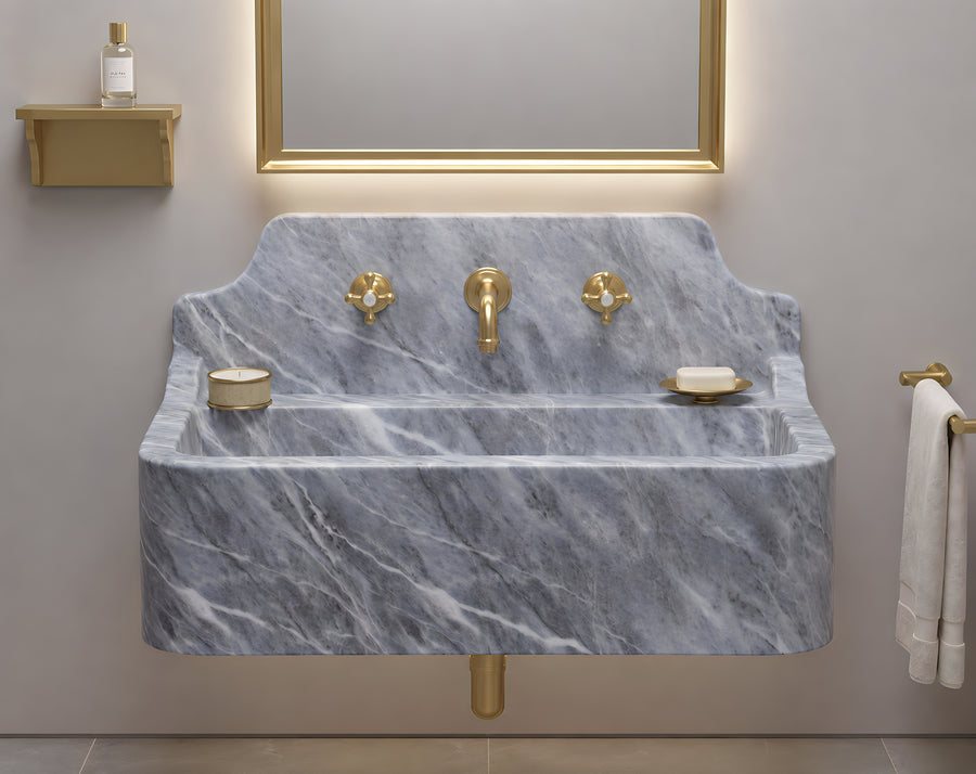 5-Marble Wall Sink, Handmade Natural Stone Bathroom Sink, Floating Marble Vanity, Custom Bathroom Basin, Modern Powder Room Sink